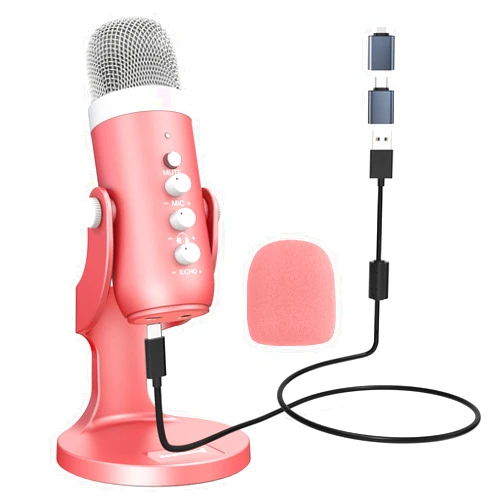 ZealSound USB Microphone,Condenser Computer Mic,Plug&Play Gaming Microphones for PS 4&5.Headphone Output&Volume Control,Mic Gain Control,Mute Button,YouTube Podcast on Mac&Windows Pearlescent Pink