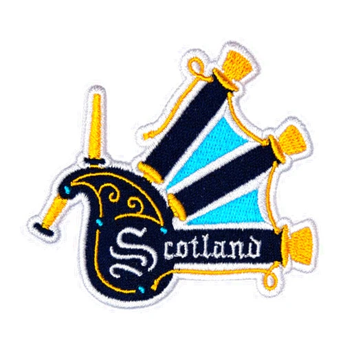 Vagabond Heart Scotland Patch -Scotland Souvenir - Iron On Travel Badge - Scottish Bagpipes
