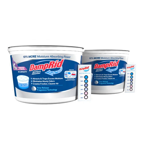 DampRid Hi-Capacity Moisture Absorber Bucket, Lavender Vanilla, 2 lb. 15.5 oz. & Moisture Detection Strip (2 Pack), Attracts & Traps Excess Moisture