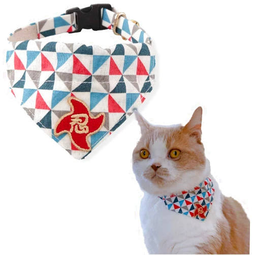 Necoichi Ninja Cat Bandana Collar (Blue) with Bell Safety Breakaway Soft Lightweight for Cats Kitty Kitten Japanese Stylish Pattern, No.1 Seller in Japan