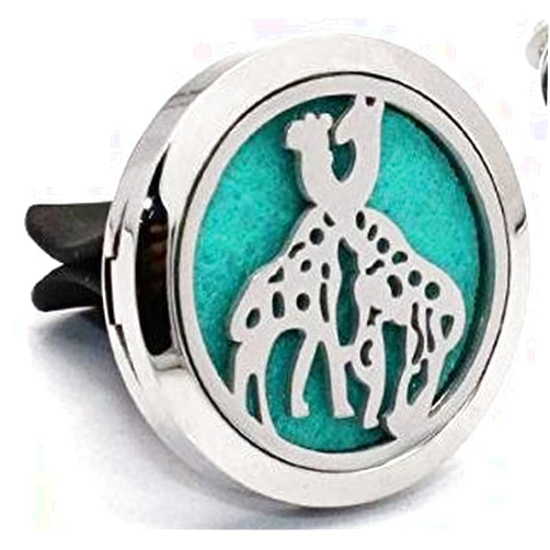 Aromabug (Giraffes) 30mm Car Aromatherapy Essential Oil Diffuse Stainless Steel Locket Air Freshener with Vent Clip 7 Pads 1 Oil Included