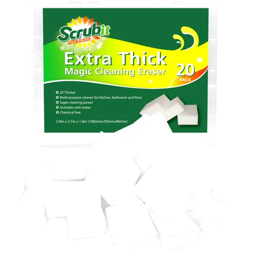 SCRUBIT (20 Pack) Extra Thick Magic Sponge Eraser by SCRUBIT- Kitchen, Bathroom, Floor and Wall Cleaner - Miracle Melamine Cleaning Sponges- Durable Long Lasting Foam Scrubbing Pads for Tough Stains and Dirt
