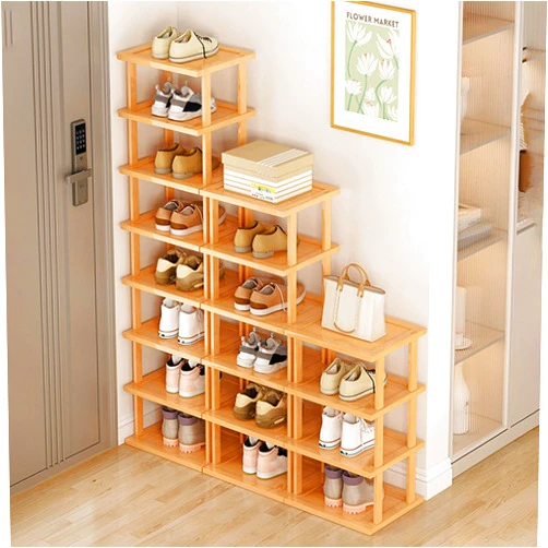 Wicoanox Vertical Shoe Rack, 5/7/8 Tier Wooden Shoe Storage Organizer, Tall Narrow Shoe Rack Organizer, Space Saving, Skinny Shoe Shelf with Free Stackable DIY, for Entryway, Living Room, Bedroom M