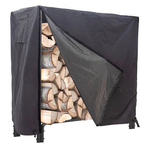 Coverify Heavy Duty Waterproof 600D Oxford Fabric Firewood Log Rack Cover, Black, 4-Feet