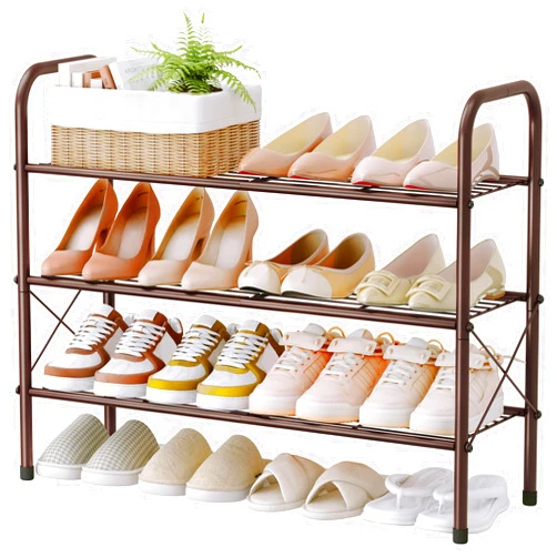 Hoctieon 3 Tier Durable Mesh Style Shoe Rack, Shoe Organizer for Entryway, Shoe Storage Shelf, Sturdy Shoe Rack for Closet, Space Save Design for Hallway, Living Room, Bathroom, Bedroom, Brown