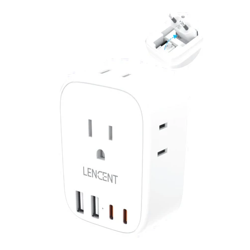LENCENT European Travel Plug Adapter, LENCENT International Type-C Foldable Power Plug with 4 Outlets, USB C Charger Adaptor, US to Most of Europe EU Iceland Spain Italy France Germany, Cruise Ship Approved