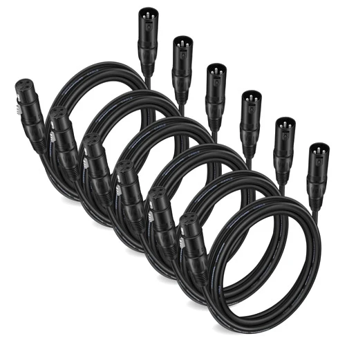 Moukey XLR Cables 10ft XLR 10 Feet Microphone Male to Female Mic Cables Cord, Black 6-Pack