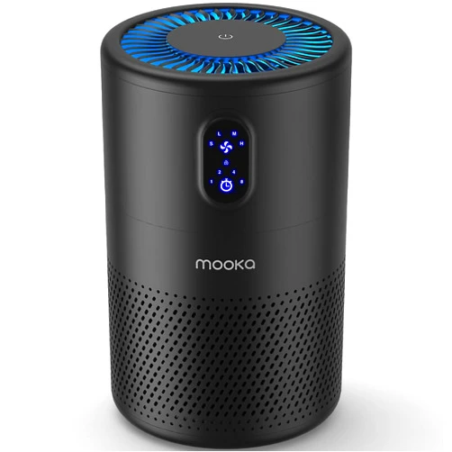 MOOKA Air Purifiers for Home Large Room up to 1076 ft², H13 True HEPA Air Filter Cleaner, Odor Eliminator, Remove Smoke Dust Pollen Pet Dander, Night Light, B-D02L Black