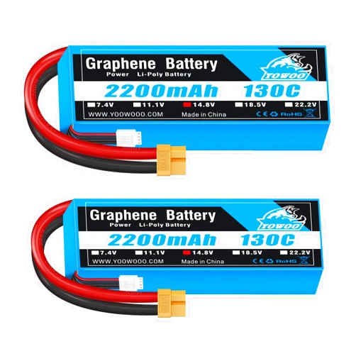 YoWoo Power Yowoo 4S Lipo Battery 2200mAh 14.8V 130C with XT60 Plug RC Graphene Battery for RC Models RC Boat FPV Drone Quadcopter Helicopter Airplane RC Car (2 Pack)