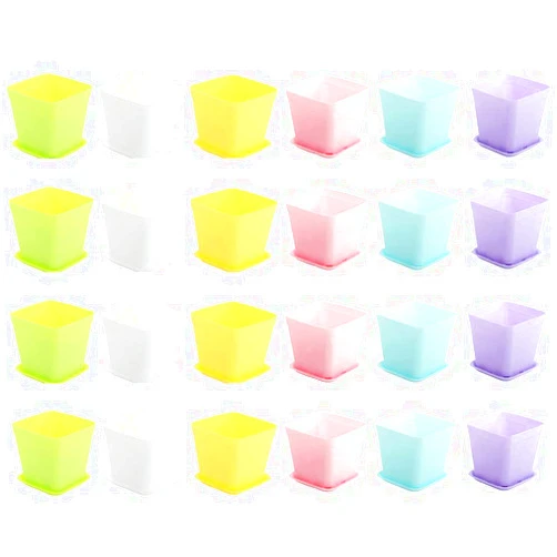 Haawooky 24 Pack Colorful Flower Pots Square Plastic Plant Pots Succulent Planter Nursery Pots with Saucers for Your Room,Garden Office and Balcony Decor
