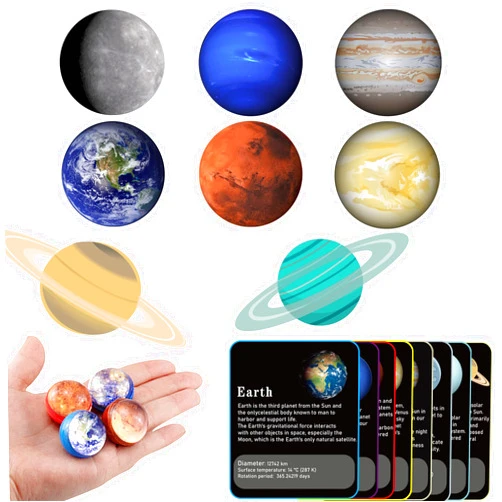 CHWANG 24PCS Bouncy Balls 30mm Solar System Rubber Balls for Kids with 8PCS Planetary Flashcards for Kids Party Favors, Space Toys, Birthday Gifts, Scientific Cognition