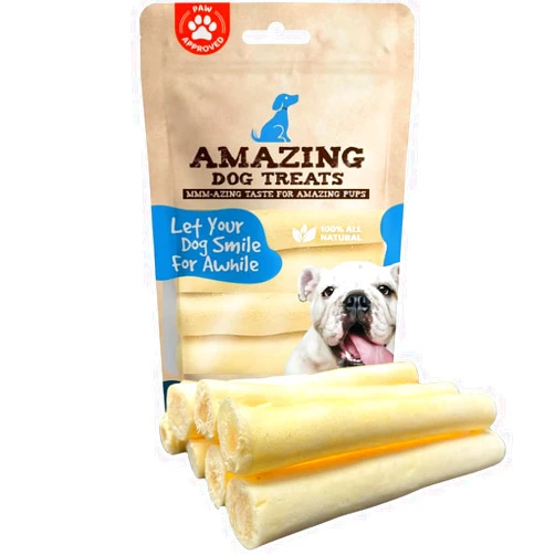 Amazing Dog Treats - 6 Inch Cow Tail Dog Chew- Thick - (20 Pcs/Pack) - Premium Quality - Sourced from Grass Fed Cattle - Long Lasting Dog Chew- Rawhide Alternative
