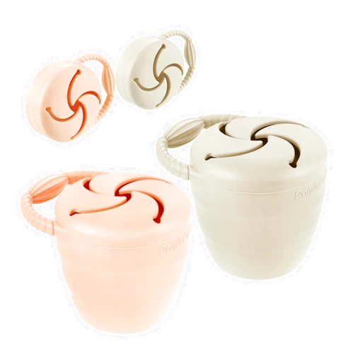 PandaEar Silicone Snack Containers, Collapsible Toddler Snack Cups Spill Proof Food Catcher for Toddler Baby, Pack of 2 (Pink & Linen)
