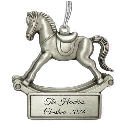 Indiana Metal Craft Rocking Horse with Personalized Engraving Pewter Ornament for Christmas Decorations (2.50 Inches)
