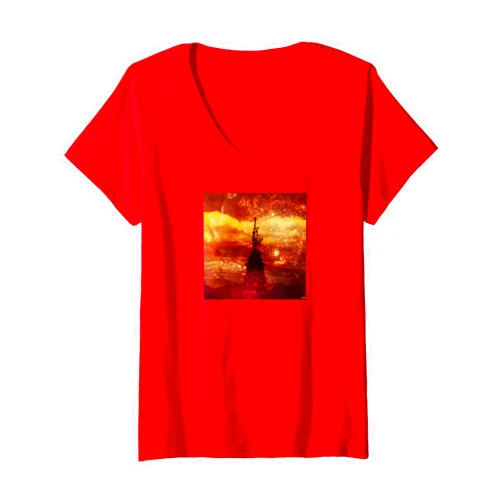 NYC travel souvenir gifts by Christine aka stine1 Lady Liberty with Red and Yellow Stars V-Neck T-Shirt