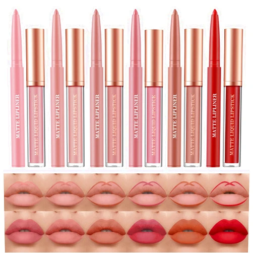 BestLand 12Pcs Matte Liquid Lipstick + Lip Liner Pens Set, One Step Lips Makeup Sets Pigment Velvety Nude Lip Stain Waterproof Long Wear Lip Gloss Make up Gift Set (Set C)