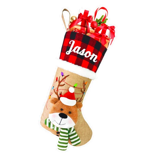 Gemuniya Personalized Christmas Stockings with Name, Custom Christmas Stockings, Fireplace Christmas Tree Decoration, Burlap Plaid Xmas Holiday Party Decoration Gifts for Family Kids - 3D Reindeer Socks