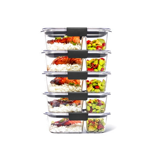 Rubbermaid® Brilliance™ Meal Prep Containers, 2-Compartment Food Storage Containers, 2.85 Cup, 5-Pack
