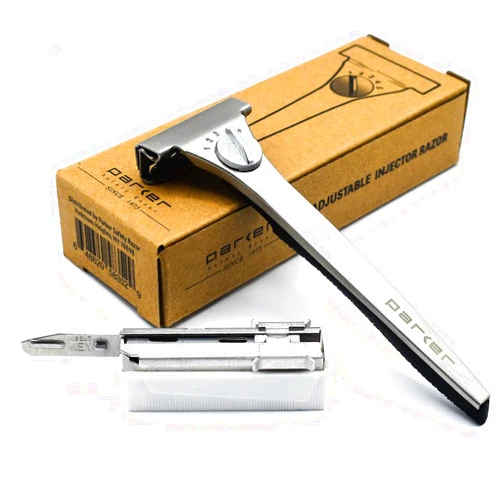 Parker Safety Razor, Parker’s Adjustable Injector Razor – Single Edge Adjustable Safety Razor – 20 Parker Injector Razor Blades Included – Customize your shave with a turn of the dial