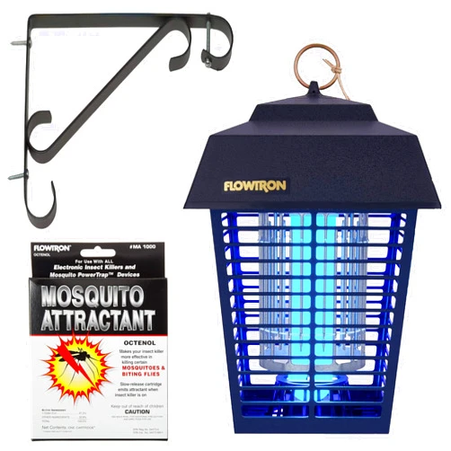 Flowtron Bug Zapper, 1/2 Acre of Outdoor Coverage with Powerful 15W Bulb & 5600V Instant Killing Grid, Electric Insect, Fly & Mosquito Zapper With Wall Mounting Bracket & Mosquito Attractant Cartridge