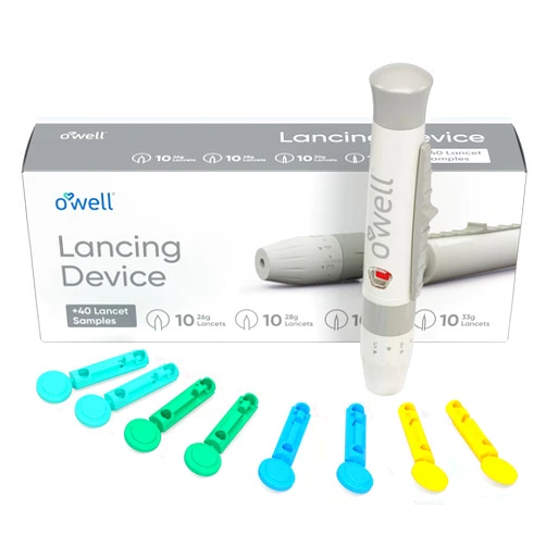OWELL Lancing Device Kit, Adjustable Diabetic Lancet Device for Blood Sugar Testing, Includes 40 Lancets of 4 Different Gauges for Diabetes Testing