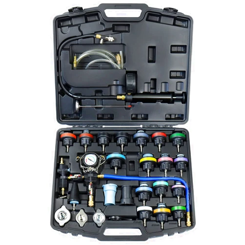 YSTOOL Radiator Pressure Tester Pneumatic Vacuum Type Purge Refill Kit Universal Automotive Cooling System Water Tank Leak Test and Coolant Fill Tool 28PCS Set with Adapters Gauge Black Case