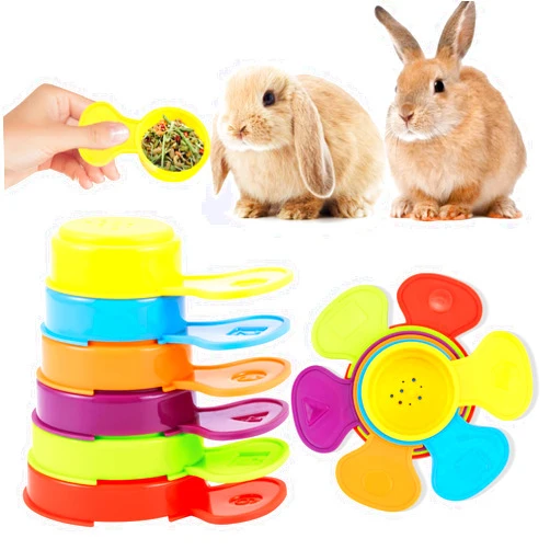 SKYWHALE Guinea Pig Toys, Stacking Cups for Rabbits, 6PCS Feeding Spoons Bunny Nesting Toys, Pet Supplies, Stackable Snack Cup Chew Toys, Chinchilla and Parrot Enrichment Toys for Hiding Food and Playing