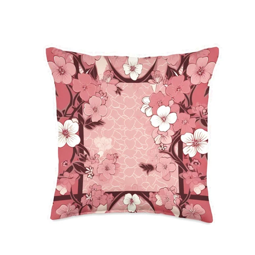 Zen Petals Sakura Studios Beautiful Floral Tiles Pattern Intricate Cherry Blossom Throw Pillow, 16x16, Multicolor