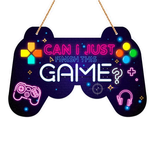 D4DREAM Funny Gaming Door Sign for Kids Can I Just Finish This Game Sign Plaque Game Controller Sign Gaming Zone Hanging Sign Game Lover Gift for Boys Girls Teen, Playroom, Game Room, Boys Bedroom