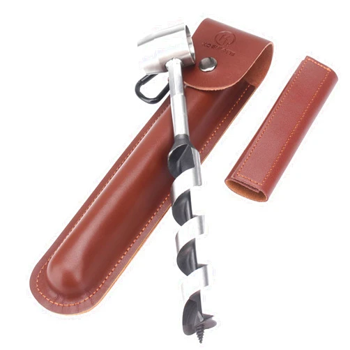 Kosibate Bushcraft Gear, Hand Auger Wrench for Easy Wood Drilling - Settlers Wrench and Bushcraft Tools Perfect for Camping and Woodworking Tasks-Scotch Eye Wood Drill with Leather Case Brown.