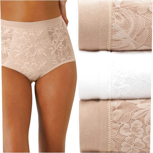 Bali Women's Breathe High-Rise Brief Panty, Breathable Lace Modal Brief Underwear, 3-Pack