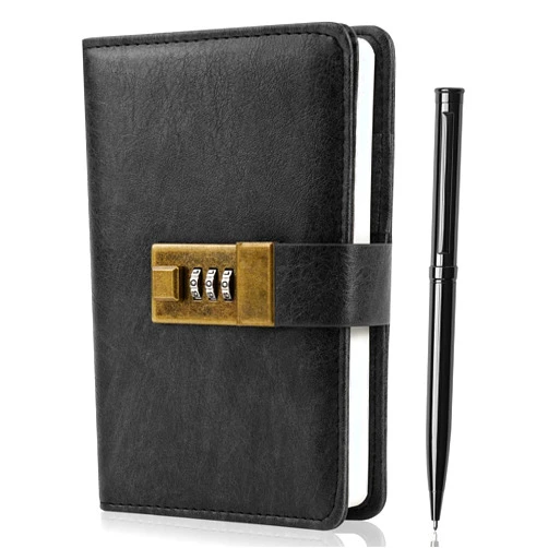 WEMATE Journal with Lock, Diary with Lock, Password Notebook, Pen & Gift Box - Perfect for Men and Women - 4.3X 6.18in Black Keep Your Secrets Safe