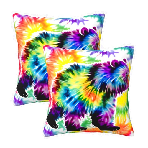 WURTON Bear Dancing Tie Dye Print Throw Pillows Cover Set Couch Sofa Pillow Covers Zippered Pillowcases Home Decor