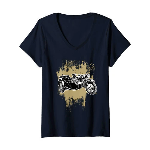Gespann Mororräder Dnepr, Ural, K-750, M-72 Womens Tensioned Motorcycles Vintage for Retro Technology Lovers V-Neck T-Shirt