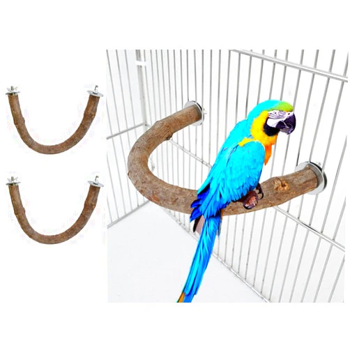 OSWINMART 2Pcs 6.2inch Parrot Bird Natural Wood Stand Perch Swing U Shape Stick Bird Perches Bird Cage Toy for for Small to Regular Size Birds