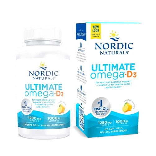 Nordic Naturals Ultimate Omega-D3, Lemon Flavor - 120 Soft Gels - 1280 mg Omega-3 + 1000 IU Vitamin D3 - Omega-3 Fish Oil - EPA & DHA - Promotes Brain, Heart, Joint, & Immune Health - 60 Servings