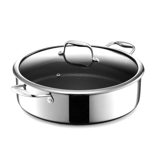 HexClad Hybrid Nonstick Sauté Pan and Lid, Chicken Fryer, 7-Quart, Dishwasher and Oven-Safe, Compatible with All Cooktops