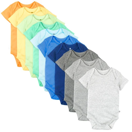 HonestBaby unisex-baby 10-pack Short Sleeve Bodysuits One-piece 100% Organic Cotton for Infant Baby Boys, Girls