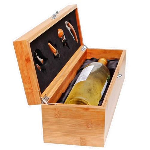 Case Elegance Wooden Wine Box Set | Premium Single Bottle Gift Case with Hinged Lid & Secure Clasp | Bamboo Wine Case with Tools Set | Perfect for Wine Lovers, Birthdays, Housewarmings & Anniversaries