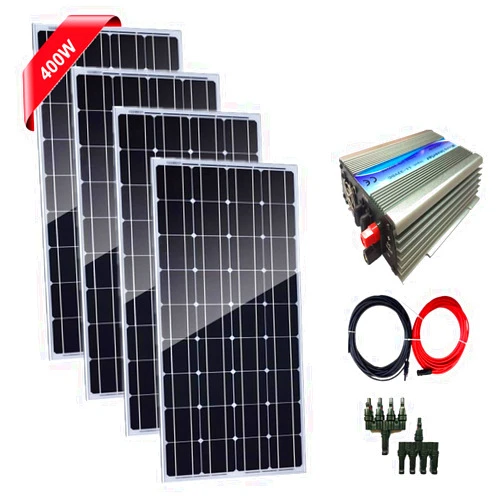 AUECOOR 400W Solar Panel Grid Tie System: 4pcs 100 watt Solar Panel+ 1000W Grid Tie Inverter AC 110V for Home Farm