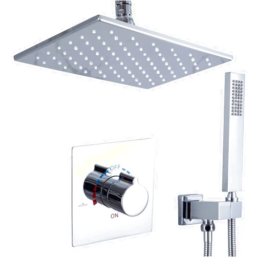 DULABRAHE Chrome Rain Shower System American Standard NPT 1/2 Pipes 8 X 12 Inch LED Rainfall Shower Head With Handheld Spray Concealed Brass Shower Mixer Set