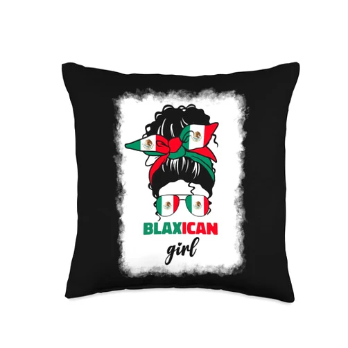 Blaxican Girl Mexico Flag Designs Co. Blaxican Mexican American Black Girl Mexico Flag Chicano Fun Throw Pillow, 16x16, Multicolor