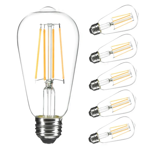 Lightique Vintage LED Edison Bulbs 60 Watt Equivalent, 6W Dimmable Edison Light Bulbs E26 Edison Bulbs ST58 LED Filament Bulb Soft White 2700K,Clear Light Bulbs for Decotate Home,Restaurant, 6 Packs