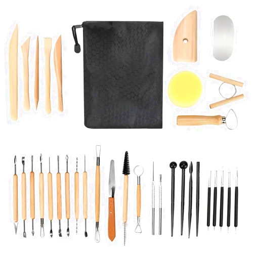 Vosyinm Clay Tools Kit 34 PCS Complete Clay Sculpting Kit,Modeling Clay Tools for Pottery Craft Carving Drawing Dotting Molding,Gifts for Beginners,Pottery Makers