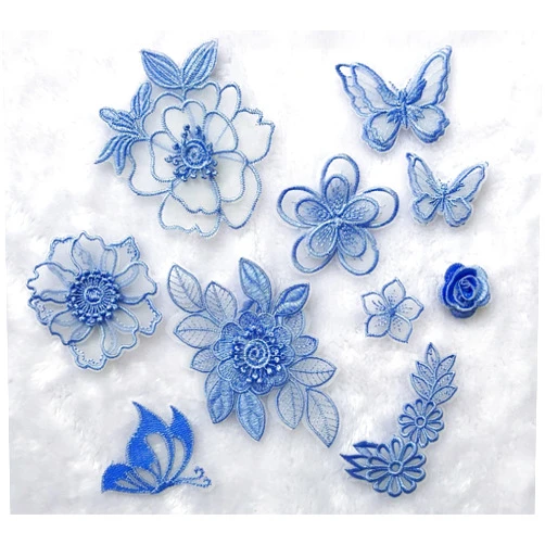 Qililandiy 10pcs Embroidery Butterfly Flower Sew Iron On Patch Badge Wedding Bridal Dress Embroidered Applique Sewing Craft DIY (Blue)