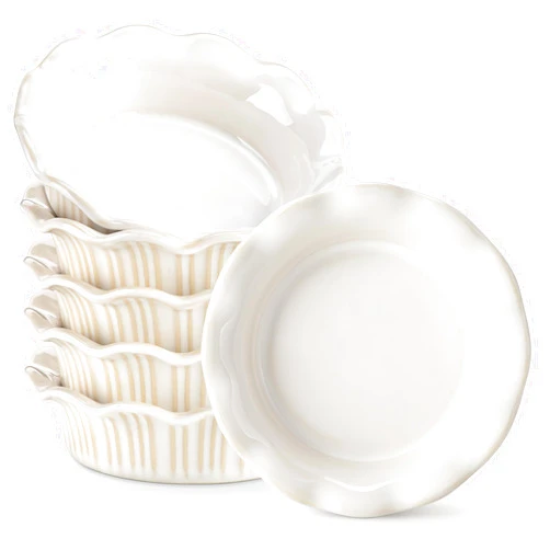 vancasso Mini Pie Pans Set of 6, 5.2 Inch Ceramic Deep Dish Pie Plates with Ruffled Edge for Baking, Microwave & Oven Safe, White