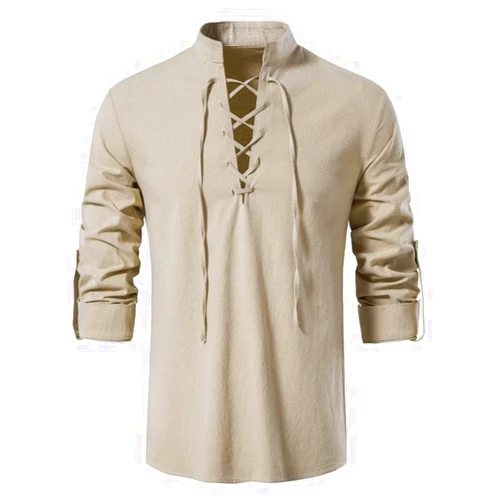 AIFARLD Men's Long Sleeve Shirts Retro Style Lace up for Medieval,Viking,Hippie Halloween Cosplay Pirate Renaissance Costume