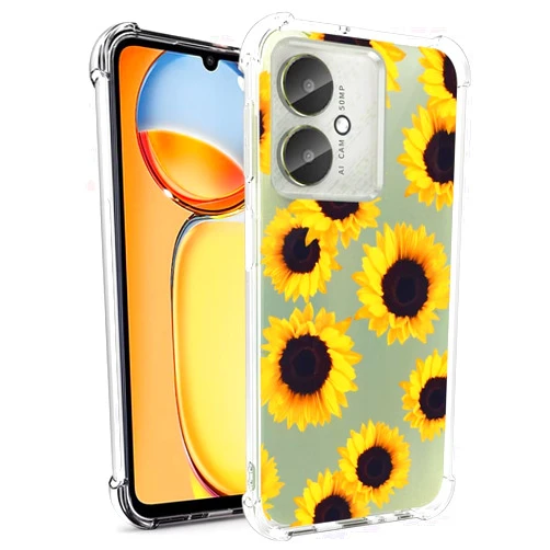 Sidande Case for Redmi 13C (4G/5G) Case, Poco M6 5G/Poco C65/Redmi 13R 5G Case for Girls Women, Clear Floral Soft Flexible TPU Slim Phone Protective Case Cover for Xiaomi Redmi 13C Sunflower