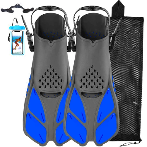 Happyouth Swim Fins Snorkel Fins Snorkeling Gear Flippers for Swimming Short Diving Fins Travel Size with Mesh Bag Extra Fin Strap Open Heel Adjustable