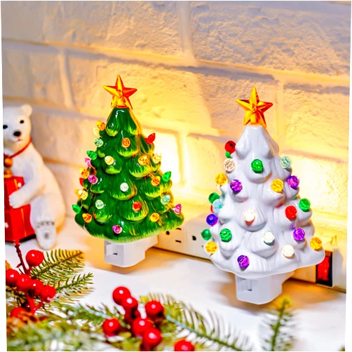 Brightown Ceramic Christmas Tree Night Light - 2 Pack Vintage Christmas Night Light with ON/Off Switch, 6